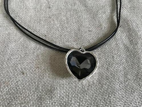 Zamak ketting (65) zwart/grijs kristal, Sieraden, Tassen en Uiterlijk, Kettingen, Nieuw, Overige materialen, Zilver, Met hanger