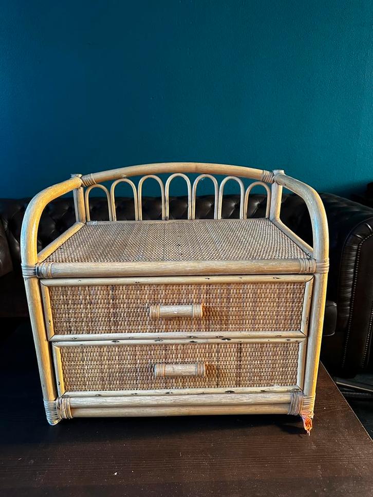 Vintage Rotan ladekastje nachtkastje jaren 80, Huis en Inrichting, Kasten | Ladekasten, Zo goed als nieuw, Minder dan 100 cm, 50 tot 100 cm
