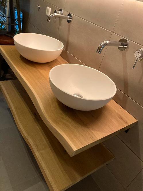 Te koop: zgan 2x massief naturel eiken wastafelplanken, Huis en Inrichting, Badkamer | Badkamermeubels, Zo goed als nieuw, Minder dan 100 cm