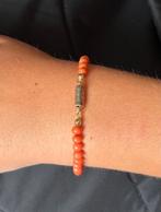 Bloedkoraal armband antiek fraai 14k gouden slot emaille, Sieraden, Tassen en Uiterlijk, Antieke sieraden, Ophalen of Verzenden