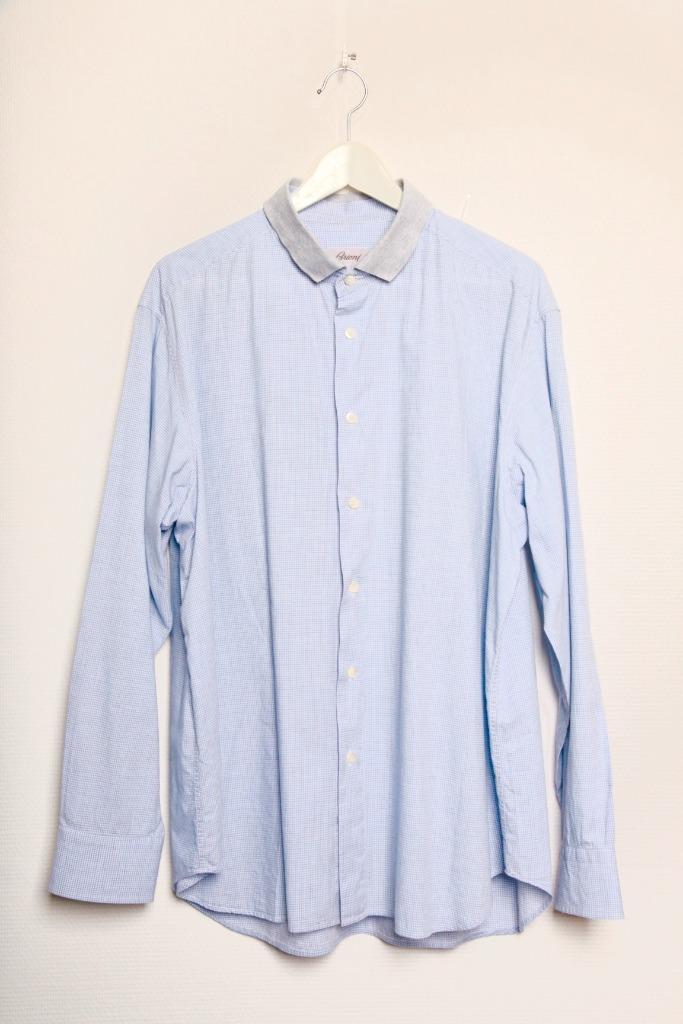 BRIONI Casual shirt blauw/grijs XL zgan Winkelprijs € 500,-, Kleding | Heren, Overhemden, Zo goed als nieuw, Halswijdte 43/44 (XL)