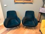 2x MADE Fauteuil Donkergroen Velvet Gouden Poten, Ophalen, Minder dan 75 cm, Zo goed als nieuw, Stof