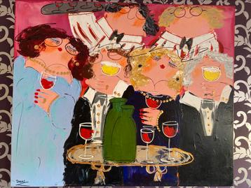 Schilderij olieverf “De dikke dames” Van Inge Lensing beschikbaar voor biedingen