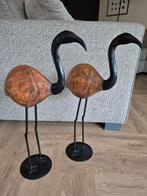 Twee grote flamingo beelden van hardhout en metaal, Ophalen, Zo goed als nieuw, Dier