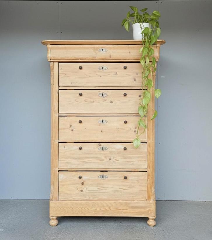 Antieke brocante grenen Biedermeier ladekast vintage kast, Antiek en Kunst, Curiosa en Brocante, Ophalen of Verzenden