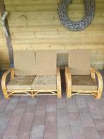 Prachtige Vintage Rotan 2-Zitsbank en Fauteuil, Ophalen, Gebruikt, Driepersoons, 75 tot 100 cm