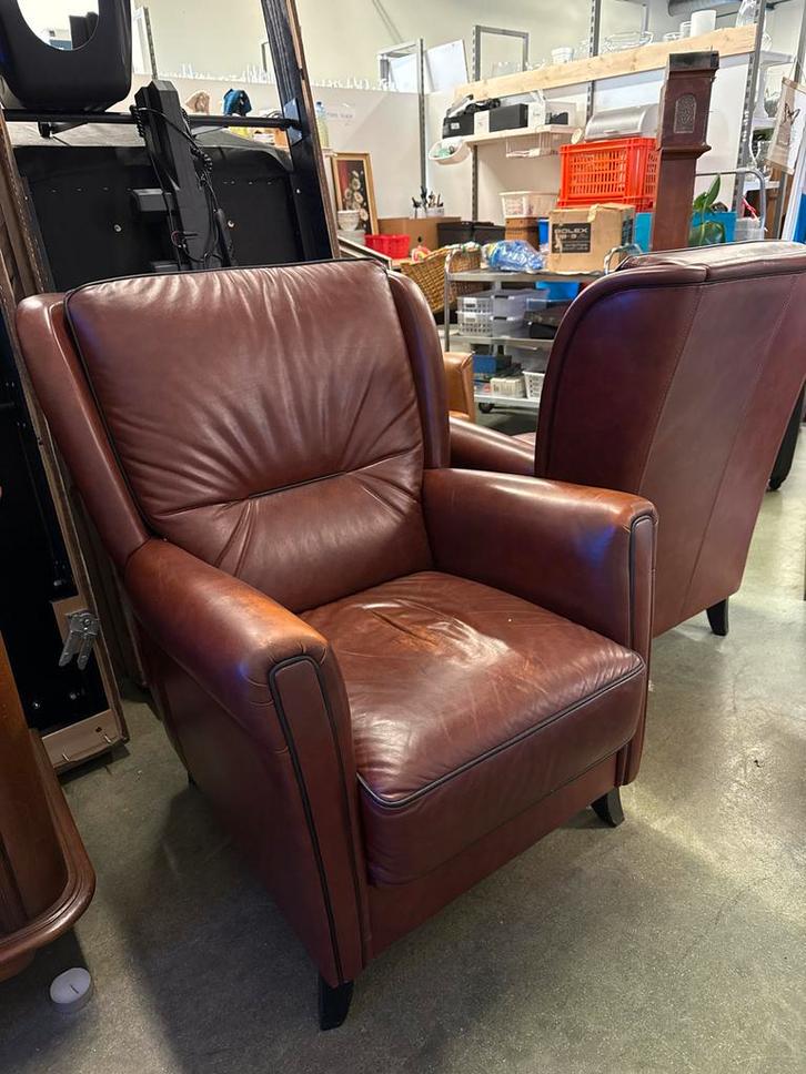 Leren fauteuil - Per stuk, Huis en Inrichting, Fauteuils, Gebruikt, Leer, 75 tot 100 cm, Minder dan 75 cm, Ophalen