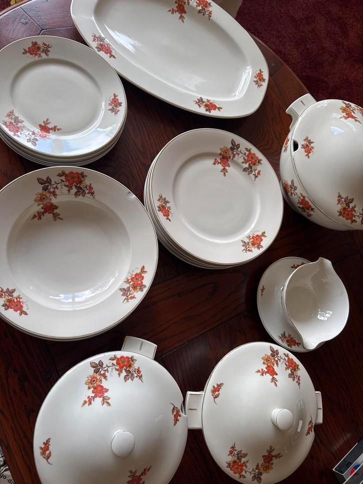 Vintage Servies Compleet met Bloemmotief, Antiek en Kunst, Antiek | Servies compleet, Ophalen of Verzenden