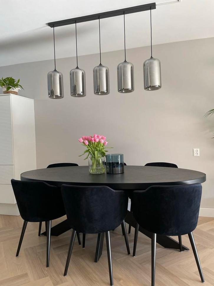 Hanglamp 5-lichts rookglas, Huis en Inrichting, Lampen | Hanglampen, Gebruikt, Minder dan 50 cm, Glas, Ophalen