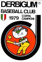 Sticker sport honkbal Derbigum baseball club 1979, Verzenden, Zo goed als nieuw, Sport