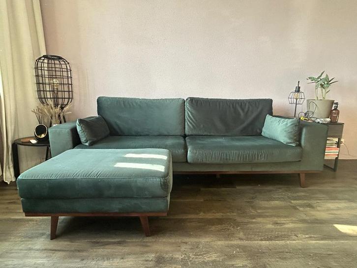 3 zits bank - groen velours, Huis en Inrichting, Banken | Bankstellen, Gebruikt, Rechte bank, Driepersoons, 200 tot 250 cm, 75 tot 100 cm