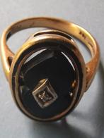 Art deco ring goud 10 k onyx en diamant rouw sierraad., Ophalen of Verzenden, Goud, Ring