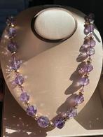 Vintageketting facet geslepen amethisten met 14 k kralen, Ophalen of Verzenden, Nieuw, Goud