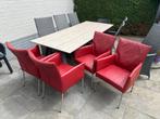 4 Bert Plantagie Rode Lederen Eetkamerstoelen (Set), Ophalen, Gebruikt, Leer, Vijf, Zes of meer stoelen