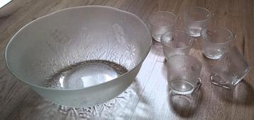 Bowl of punch set - Grote glazen schaal en bekers [Gar. Zdr] beschikbaar voor biedingen