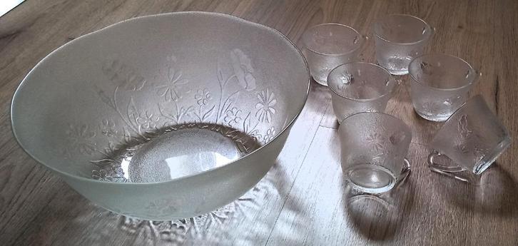 Bowl of punch set - Grote glazen schaal en bekers [Gar. Zdr], Huis en Inrichting, Keuken | Servies, Nieuw, Schaal of Schalen, Overige stijlen