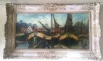 Afgemeerde schepen in haven ca.1940 - J.W. Pootjes 1890-1970, Antiek en Kunst, Ophalen of Verzenden