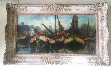 Afgemeerde schepen in haven ca.1940 - J.W. Pootjes 1890-1970 beschikbaar voor biedingen