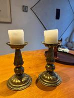 Twee vintage bronzen kandelaars, Ophalen, Koper of Brons