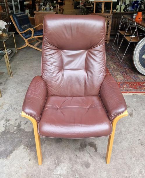 Vintage Verstelbare Göte Möbler Fauteuil - Zweeds jaren 50, Huis en Inrichting, Fauteuils, Gebruikt, Hout, Leer, 75 tot 100 cm