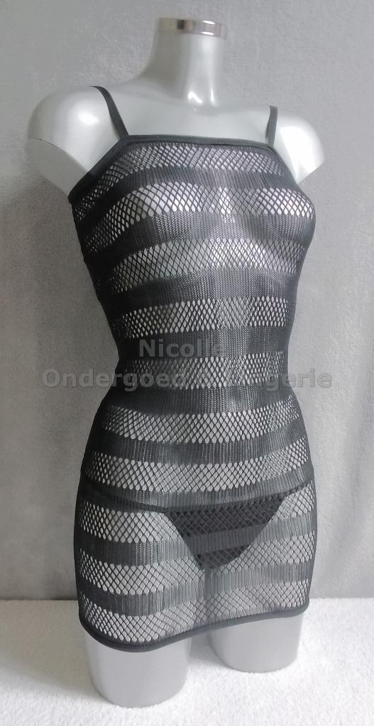 Net Body Stocking One Size Zwart (523), Kleding | Dames, Ondergoed en Lingerie, Setje, Zwart, Ophalen of Verzenden