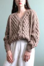 Vintage Aran Ierse kabel trui met V hals in beige M, Maat 38/40 (M), Verzenden, Beige, Zo goed als nieuw
