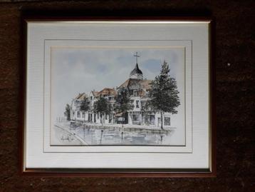 Ingekleurde litho / aquarel W. Hendrik Setz beschikbaar voor biedingen