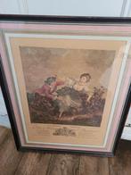 Vintage lijst met glas en Franse prent, Antiek en Kunst, Ophalen of Verzenden