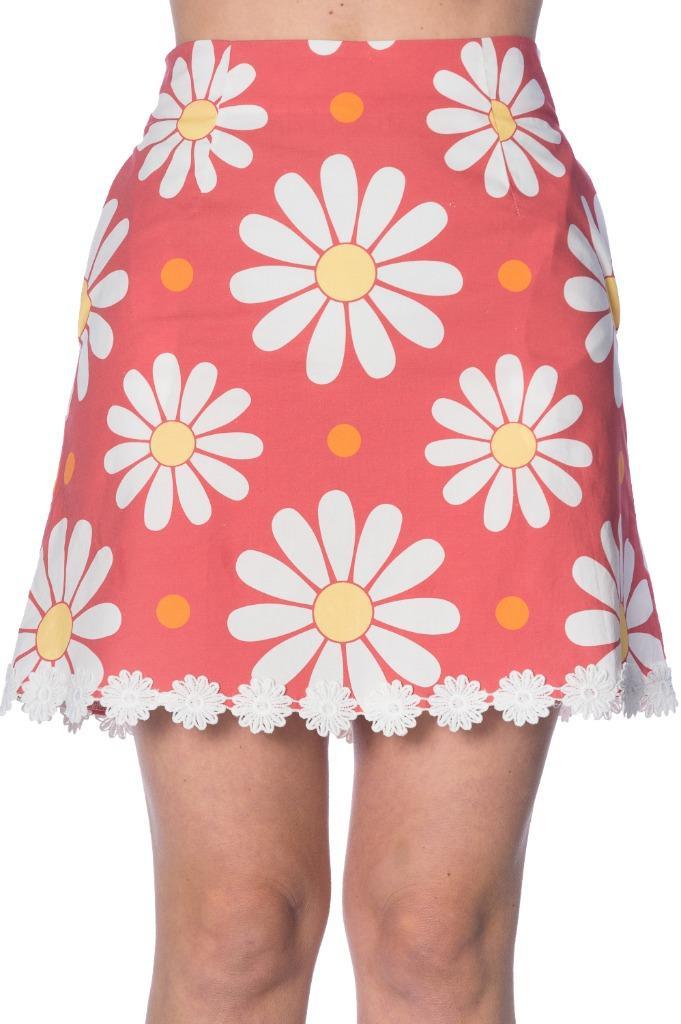 BANNED Retro Mini Skirt "Crazy Daisy" - Maat 40 / L, Kleding | Dames, Rokken, Nieuw, Maat 38/40 (M), Roze, Boven de knie, Ophalen of Verzenden