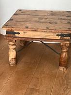 Teak houten vierkante tafel met ijzeren details, Huis en Inrichting, Tafels | Bijzettafels, Gebruikt, Vierkant, Hout, Ophalen