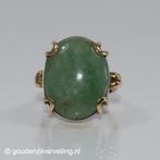 geelgouden RING (14k) maat 15 1/4 bezet met nefriet-Jade, Gebruikt, Geel, Ophalen of Verzenden, Kleiner dan 17