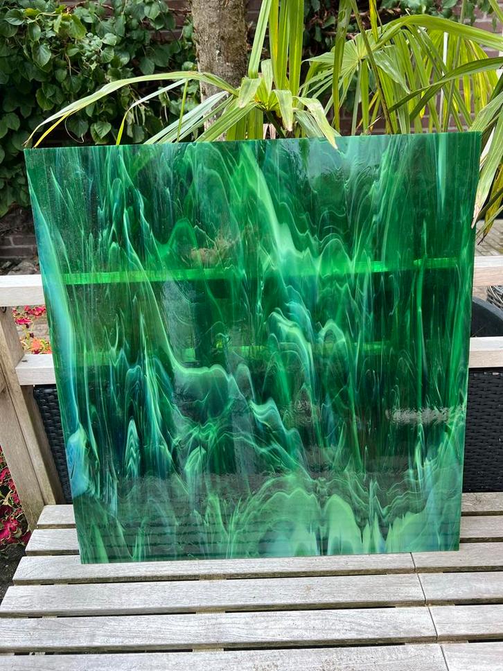 Groene Glasplaat Tiffany/Glas-in-lood, Antiek en Kunst, Antiek | Glas en Kristal, Ophalen