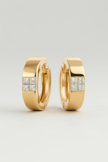 14 krt geel gouden oorbellen met prinses geslepen diamant beschikbaar voor biedingen