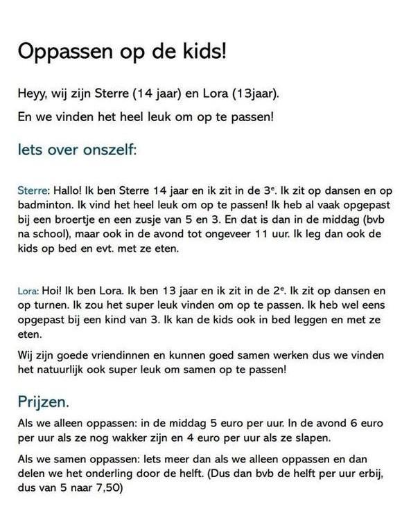 Oppas service Sterre en Lora (Amsterdam Zuid), Kinderen en Baby's, Overige Kinderen en Baby's, Ophalen