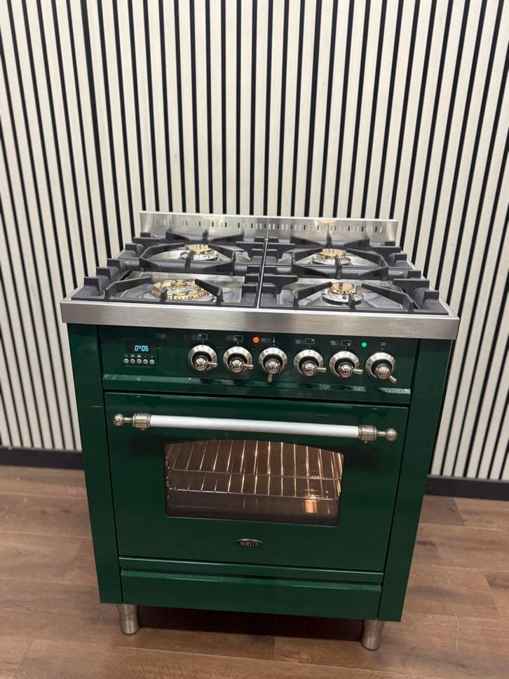 Luxe Groene Boretti Fornuis 4 pits 70x60 cm, Witgoed en Apparatuur, Fornuizen, Zo goed als nieuw, Vrijstaand, Gas, 5 kookzones of meer
