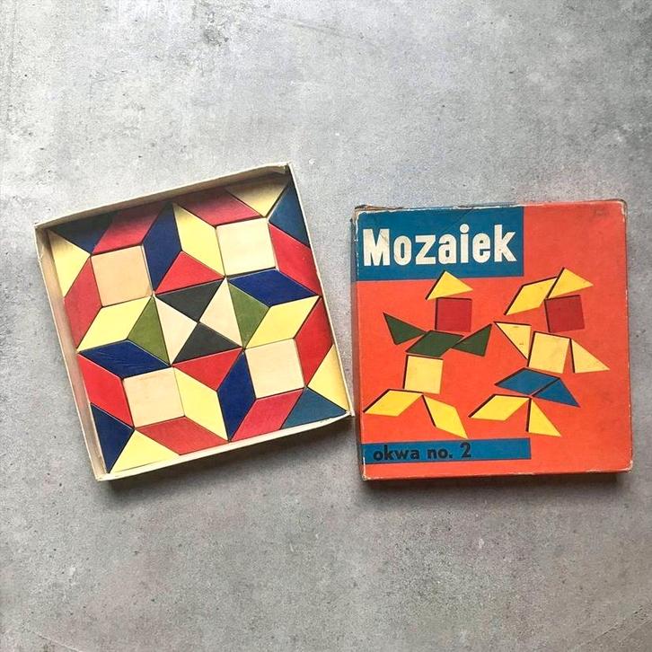 Vintage OKWA mozaïek hout, houten speelgoed, Kinderen en Baby's, Speelgoed | Houten speelgoed, Gebruikt, Overige typen, Ophalen of Verzenden