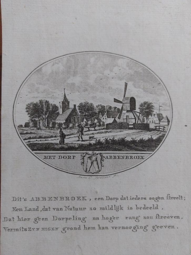 2 / Abbenbroek Gravure van Ollefen en Bakker 18e eeuw, Antiek en Kunst, Kunst | Etsen en Gravures, Ophalen of Verzenden