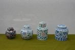 4 Vintage Chinese gemberpotten met deksel, zwart gebloemd, Ophalen of Verzenden