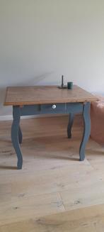 Bijzettafel, oud grenen tafelblad, landelijk/brocante, Huis en Inrichting, Tafels | Bijzettafels, Ophalen, Rechthoekig, Hout, 60 cm of meer