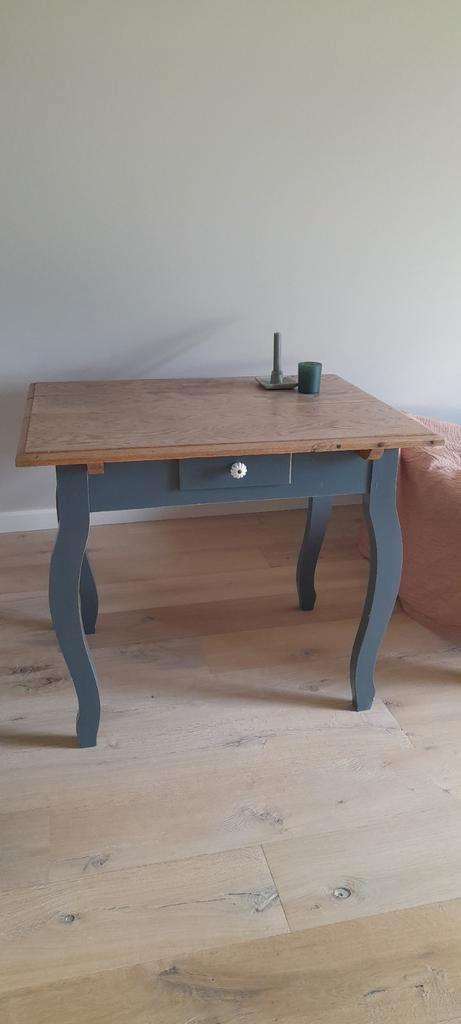 Bijzettafel, oud grenen tafelblad, landelijk/brocante, Huis en Inrichting, Tafels | Bijzettafels, Rechthoekig, 60 cm of meer, Hout