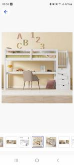 Witte half hoogslaper met plank/ bureau, Ophalen, 75 m² of meer, Wit, Classic