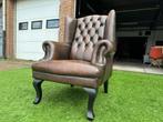 Originele CHESTERFIELD oor fauteuil stoel bruin leer zetel, Ophalen, Bruin, Geen, Design