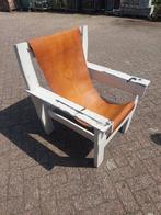Vintage Fauteuil met Lederen Zitting, Gebruikt, Vintage, Ophalen of Verzenden, 50 tot 75 cm