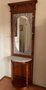 Kapstok met spiegel, marmeren blad en 4 haken, Huis en Inrichting, Woonaccessoires | Spiegels, Minder dan 100 cm, Gebruikt, Rechthoekig