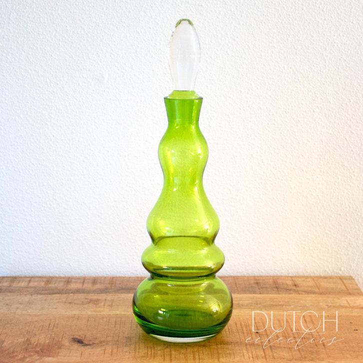 Groene Glazen Lange Karaf Met Transparante Stopper, Verzamelen, Glas en Borrelglaasjes, Zo goed als nieuw, Overige typen, Ophalen of Verzenden