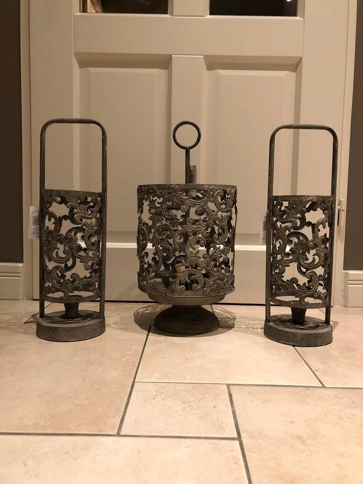 NIEUW! Prachtige set kandelaar windlicht lantaarn rustiek, Huis en Inrichting, Woonaccessoires | Kandelaars en Kaarsen, Nieuw