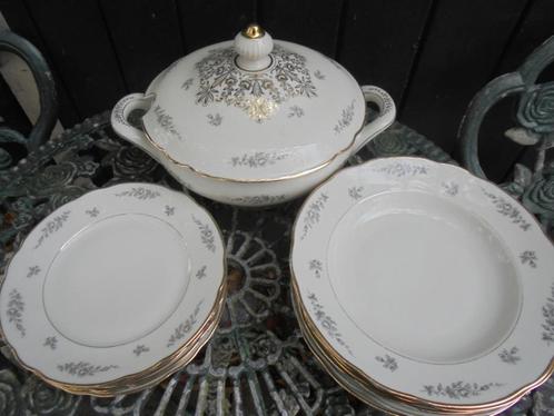 Winterling Windsor Bavaria Soepterrine + borden grijs roosje, Antiek en Kunst, Antiek | Servies los, Ophalen of Verzenden