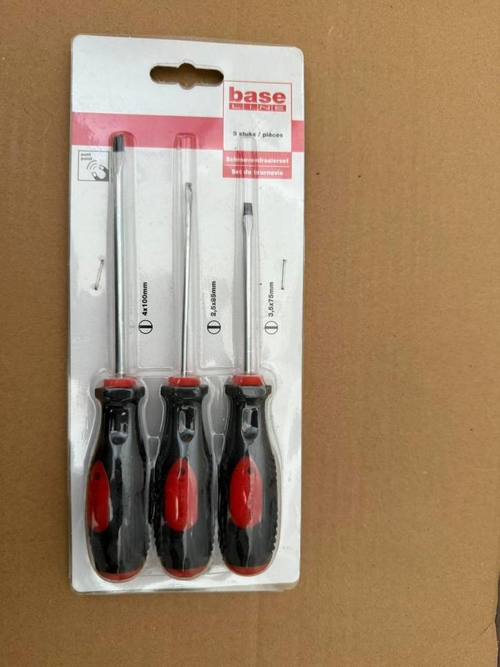 Base Line schroevendraaierset 3-delig (platte kop), Doe-het-zelf en Verbouw, Gereedschap | Handgereedschap, Gebruikt, Ophalen