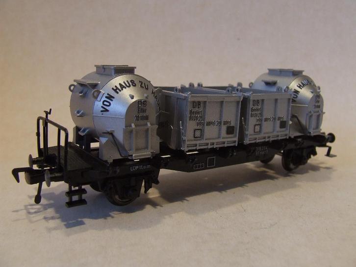 FLEISCHMANN 5230 DB containerwagen, 2 assig, m. 4 containers, Hobby en Vrije tijd, Modeltreinen | H0, Zo goed als nieuw, Wagon