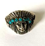 925 Sterling zilveren NAVAJO Turquoise ring Indiaan mt 19, Met edelsteen, Ophalen of Verzenden, Zilver, Ring